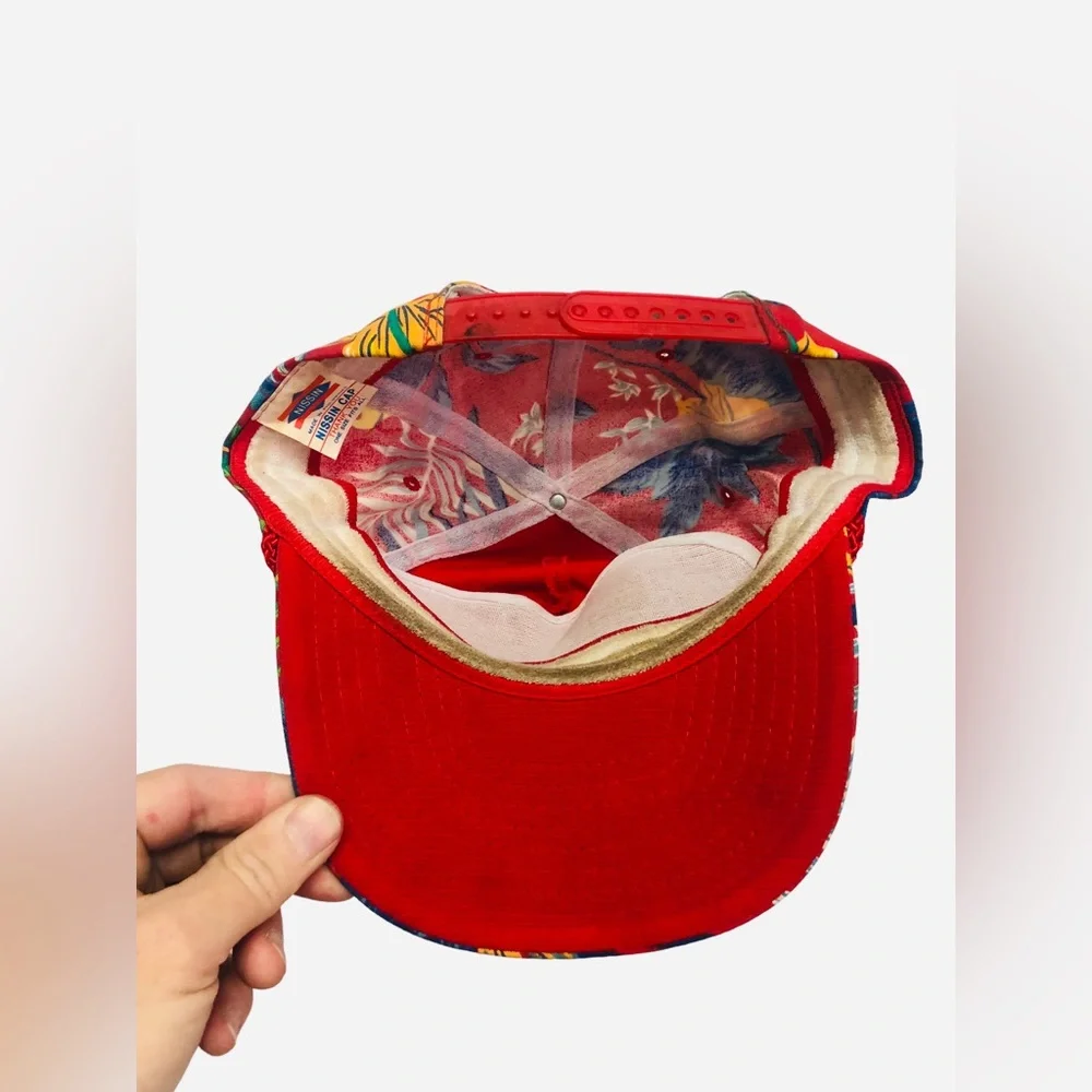Vtg Nissin Wixom Concrete Hawaiian SnapBack Floral Hat Cap Adjustable 90s